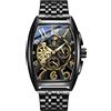 FORSINING Orologio da polso da uomo, rettangolare, con tourbillon, automatico, in acciaio inox, impermeabile, casual, da lavoro, meccanico, Nero , Bracciale
