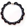 Handmade collana da donna, Gioielli all'uncinetto, girocollo di pizzo con cristalli di vetro, nero e rosso, Made in Italy, Bijoux da donna, Lavorazione Artigianale