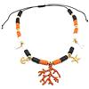 Generic Collana cordino con perline heishi bianche arancio nere charms e rametto corallo