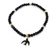 Generic Bracciale ciondolo rondine nera - Braccialetto elastico con cristalli neri