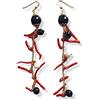Generic Orecchini Extra Lunghi con Corallo Rosso e Onice Nero