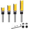 TOOLDO Set di 4 punte per fresa con cuscinetto superiore, codolo da 1/4, lunghezza di taglio 1/2, 3/4, 1, 1-1/2