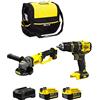 DEWALT STANLEY FatMax Kit SVK20224A (Trapano a Percussione SFMCD721 + Smerigliatrice SFMCG400 + 2 Batterie 4,0 Ah + Caricabetterie + Borsa M)