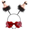 realGOOS Cerchietto con antenne piselli + occhiali rossi a forma di cuore per la sposa hot alla festa di addio al nubilato sexy gadget per adulti 18+