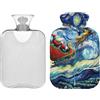 GAIREG Borsa dell'acqua calda da 2 litri con motivo floreale e luna, in stile bohémien, con copertura morbida, per alleviare il dolore al collo e alle spalle, borsa dell'acqua calda