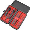 ADIASEN Set da 7 pezzi, set di manicure in acciaio inox nero con tagliaunghie nere, pinzette, forbici, rimozione cuticole, strumenti facciali per donne uomini e ragazze (fondina in pelle)