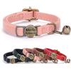 SEOUGEE Collare per gatti in vera pelle a sgancio rapido con targhetta personalizzata, collare per gattini con campane rimovibili e rilascio di sicurezza, fibbia incisa, regolabile da 19 a 30 cm, rosa