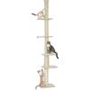 PawHut Tiragraffi a Soffitto, Albero per Gatti da 225-275 cm Con Piattaforme, Mobili Con Protezione Antiribaltamento, Bianco Crema