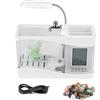 Shipenophy Mini acquario in plastica, sicuro, multifunzionale, con funzione orologio, luce LED per camera da letto, decorazione (bianco)
