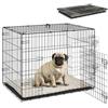 PawHut Gabbia pieghevole per cani Box per cani con 2 porte, gabbia da trasporto con vassoio estraibile Cuscino Box da trasporto per cani Gabbia metallica per cani di piccola taglia 75 x 48,5 x 53 cm