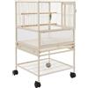 YOICUATGNA Grande gabbia per uccelli 48,5 × 46 × 83 cm, voliera per uccelli con 2 posatoi, gabbia per pappagalli con 4 ruote (2 freni), gabbia pappagallo 2 ciotole, inserto per vasca sporca, bianco