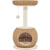 Soberine Albero Tiragraffi per Gatti 75 cm Cuccia per Gatti in Rattan Intrecciato PE con Cestino Superiore Rotondo in Sisal e Palla Appesa Beige