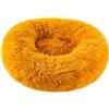 HUAXIQUE Letto per Cani Rotondo Cuscino Gatti Letto Antiscivolo Lavabile per Gatti Rotonda in caldo Peluche Lettino nido peluche rotondo per Gatto e Cane 70x70x20cm Giallo oro