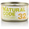 Generico Natural Code Umido Gatto Adult gusto TONNO, AMARATO e MIRTILLI, Numero 32, alimento completo in SFILACCETTI per gatti adulti di tutte le taglie, altamente digeribile |12 scatolette da 85 grammi l'una.