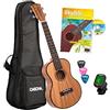 Cascha HH 2049 FR Ukulele Premium Tenore in Mogano con Manuale in Francese, Accordatore, Borsa Imbottita, 3 Plettri e Corde Aquila