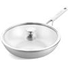 KitchenAid MultiPly 3PLY Wok in Acciaio Inox senza PFAS con Coperchio in Vetro, 25 cm/3,57 L Triply, Multiclad, Induzione, Forno fino a 220°C, Lavastoviglie, Argento