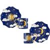 Bialetti Set 2 Tazzine da Caffè + 2 Piattini Cielo Stellato Blu Ceruleo Luna e Sole