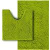 Flotstiga Set di 2 tappeti da bagno in ciniglia, super assorbenti, morbidi, spessi, lavabili in lavatrice, antiscivolo, a forma di U, 51 x 81 cm più 50 x 50 cm, colore verde