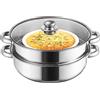 ZENFUN 2 piatti a vapore Quart con inserto per vapore, 2 stack e pentola a vapore con barattolo di vetro, in acciaio inox, doppia caldaia in acciaio inox, cottura a doppio manico, 11 pollici