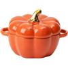 Generic Casseruola in ceramica a forma di zucca con coperchio, ciotole per zucca con manico, forno olandese per Halloween, zuppa di calore, per casa, cucina, uova, crema pasticcera, decorazione per Halloween