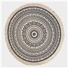 HOMESCAPES Tappeto bianco e nero 100% cotone rotondo mandala largo 145 cm con nappe tessuto a mano bohemien chic tappeto per soggiorno e camera da letto