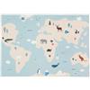 RugVista World map Tappeto per bambini, 160 x 230 cm, Chiaro Blu/Beige