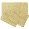 SaRani Set Tappeti Bagno Shaggy Tris Doccia Bidet Water Morbido Antiscivolo Tinta Unita (Beige)
