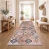 Paco Home Tappeto Corridoio Vintage Pelo Corto Stile Boho Lavabile Antiscivolo Facile Da Pulire Design Retro Moderno, Colore:Beige 1, Dimensione:80x300 cm