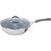 Fatto in Casa da Benedetta Wok Antiaderente (diametro 28 cm) in Alluminio 100% riciclabile con Coperchio in Vetro - Adatta anche per Induzione, Non contiene Metalli pesanti (Colore Grigio)