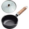 Generic Mini padella in ghisa per uova e latte, lunga durata e facile da pulire (13 x 5 cm + coperchio in vetro)