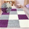 CARPETIA Moderno tappeto Shaggy a pelo lungo con motivo a quadri lilla grigio crema, 160x230cm