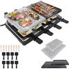 LZQ Griglia per raclette per 8 persone, griglia elettrica da tavolo, piastra antiaderente con 8 padelle e spatola per legno, 2 piastre in granito e piastra antiaderente da 1400 W