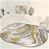 Rururug Tappeto di Design Moderno piccolo Dimensione Antiscivolo Lavabile Ovale, Design contemporaneo astratto in oro grigio Tappeto Soggiorno Cameretta Divano Corridoio Sala Pranzo 60 X 90 CM
