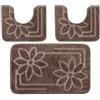 PARAMAISON Tappeti Bagno 3 Pezzi, Coordinati Design Fiori Morbido Antiscivolo Pelo Corto | Marrone