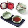 Dltsli Set di teiere da viaggio in ceramica, teiera cinese per kung fu, 1 vaso, 2 mini tazze in porcellana Gongfu, con infusore, borsa portatile, tutto in uno, per picnic, campeggio, hotel
