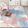 Tappeti Design Tappeto Rettangolo Morbido 80 X 200 CM Geometria del triangolo dorato dell'acquerello rosa blu Moderno Camera da Letto Lavabile Antiscivolo 80x200cm