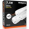 Eurocali 3x Tubi LED 60cm G13 T8 7,5W Professionale Alta Efficienza Garanzia 5 Anni 850 lumen - Luce Bianco Caldo 3000K - Fascio Luminoso 160° - Sostituzione Neon