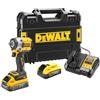 DEWALT Chiave Impacto sin escobillas XR 18V 1/2 406Nm con anillo de retención con 2 baterías POWERSTACK Li-Ion 5Ah y maletín TSTAK per artigiani e fai da te, per lavori precisi e rapidi