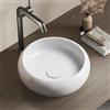 EMKE Lavabo da Appoggio - Lavabo Rotondo in Ceramica, 36 x 36 x 12 cm, Installazione su Piano,Bianco Lucido, Ideale per Bagno e WC Ospiti