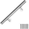 Gimisgu Corrimano in acciaio inox, ringhiera da parete, per interni ed esterni, asta con supporto e tappi terminali, Ø 42 mm, lunghezza: 50 cm