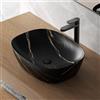 Inbagno Lavabo Da Appoggio Ovale 50x38 Cm Dal Design Moderno In Ceramica Dall'Effetto Marmorizzato Nero Linea Tokyo