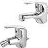 Inbagno Set rubinetti bagno lavabo e bidet con scarico automatico incluso, in ottone cromato con piletta e flessibili, serie KANT