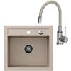 VBChome - Set Lavello da Cucina in Granito 50 x 47 cm Beige + Miscelatore Cucina con Doccetta Flessibile | Resistente ai Graffi e al Calore | Completo di Scarico e Accessori