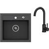 VBChome Lavello da incasso con rubinetto, 50 x 47 cm, in granito, colore nero