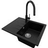 PRIMAGRAN Lavandino da Cucina Nero 62x50cm, Lavello in Granito a 1 vasca + Rubinetto 40x20cm + Set di accessori, Lavabo da Cucina Incasso al Mobile 40cm - Milano S015