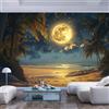 JIAOQSS Generico Art Murals Carta da parati dimensioni HD ecologica Fotomurale della Divano casa adesivi murali divano hotel a tema corridoio di lusso dipinto Scena notturna sulla spiaggia palme luna