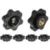 QUARKZMAN 6pz Manopole a Stella M6 Filettatura Femmina 25mm Testa in Plastica a 6 Punti Inserto in Ottone Foro Passante Manopola Filettata a Vite Maniglia di Bloccaggio, Nera