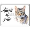 Lovelytiles Cartello Attenti Al Gatto 15 X 20 Cm,Facile da installare, per Uso Interno o Esterno,Resistente UV,Resistente alle intemperie, Decorazioni Per La Casa