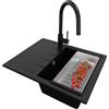 PRIMAGRAN Lavandino da Cucina Nero 62x50cm, Lavello in Granito a 1 vasca + Rubinetto 40x20cm + Set di accessori, Lavabo da Cucina Incasso al Mobile 40cm - Milano S053