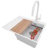 PRIMAGRAN Lavandino da Cucina Bianco 62x50cm, Lavello in Granito a 1 vasca + Rubinetto 40x20cm + Set di accessori, Lavabo da Cucina Incasso al Mobile 40cm - Sydney Ergo S036